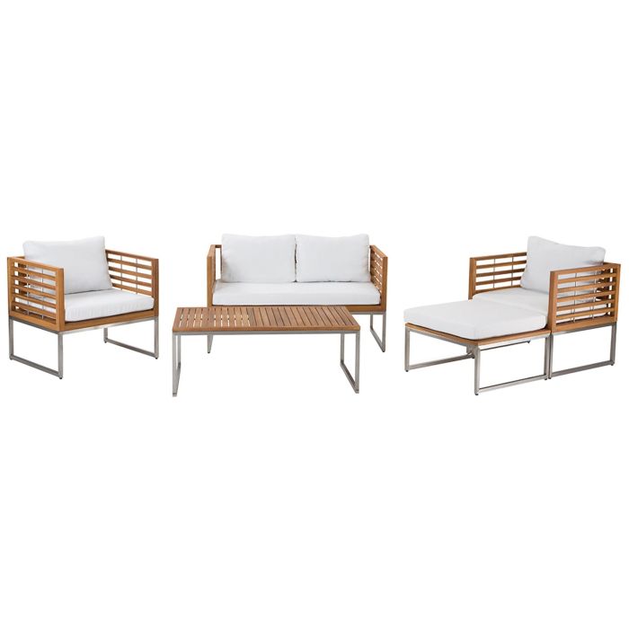 4 Seater Acacia Wood Garden Sofa Set White BERMUDA