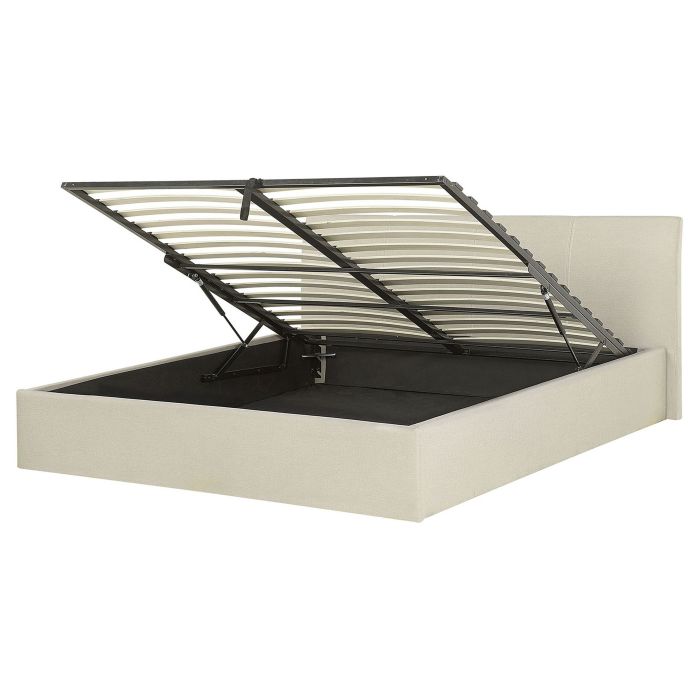 Fabric EU King Size Ottoman Bed Beige ORBEY