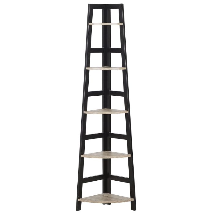 Corner Ladder Shelf Black and Light Wood BEXLEY
