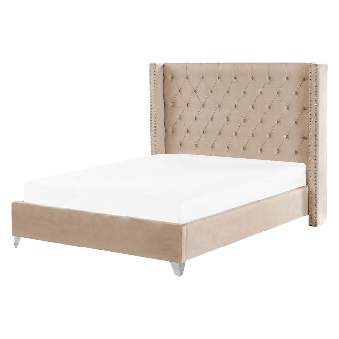 Velvet EU King Size Bed Beige LUBBON