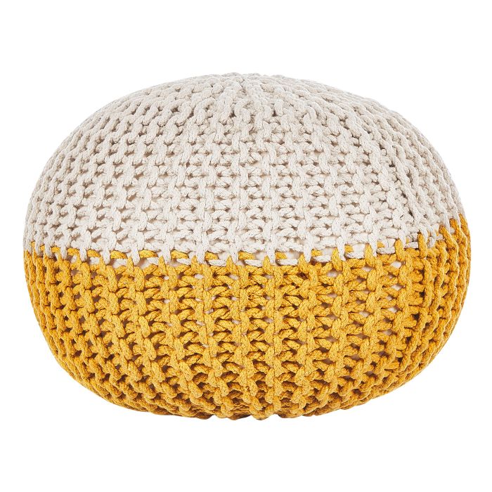 Cotton Knitted Pouffe 50 x 35 cm Beige and Yellow CONRAD