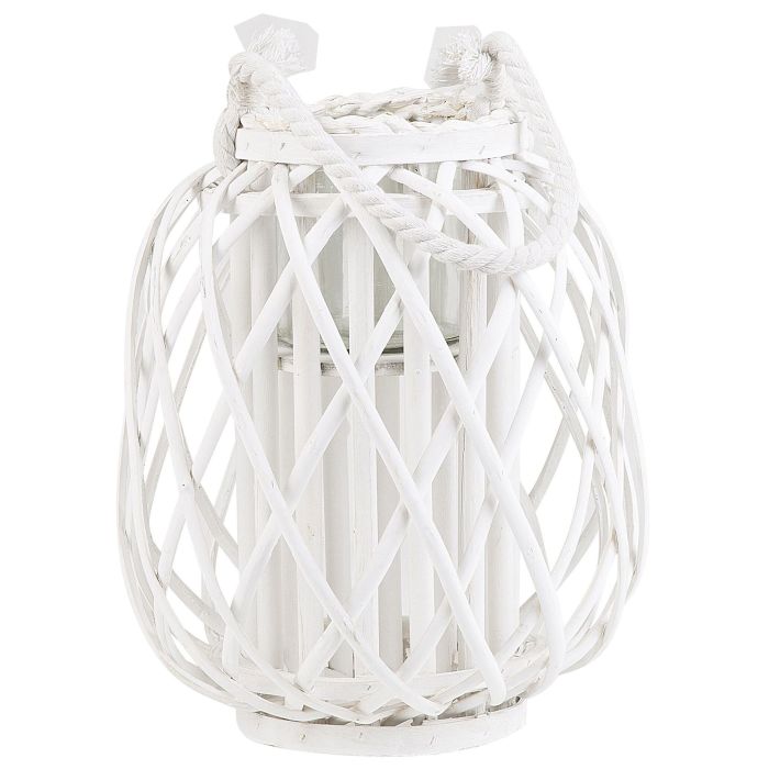 Wooden Candle Lantern 30 cm White MAURITIUS