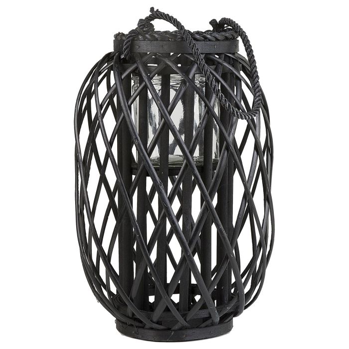 Wooden Candle Lantern 40 cm Black MAURITIUS