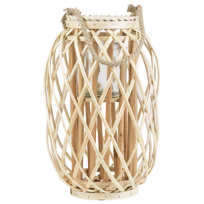 Wooden Candle Lantern 40 cm Natural MAURITIUS