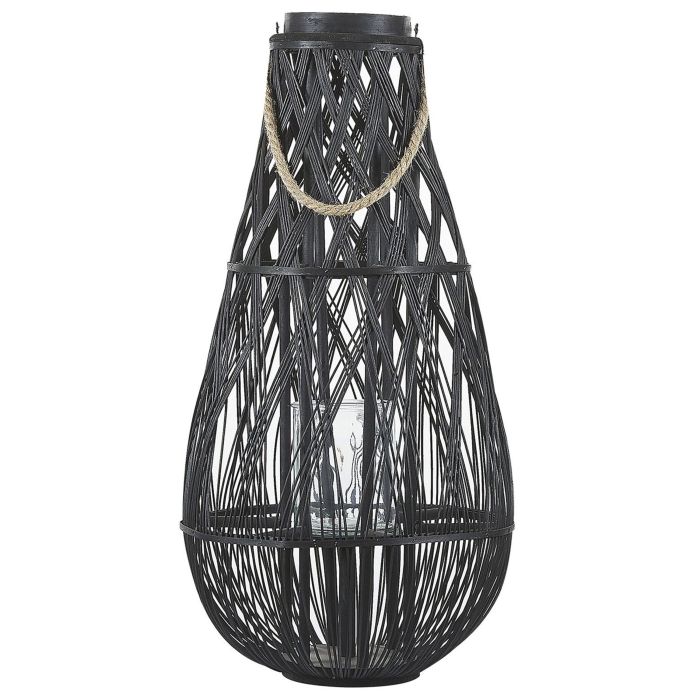 Wooden Candle Lantern 77 cm Black TONGA