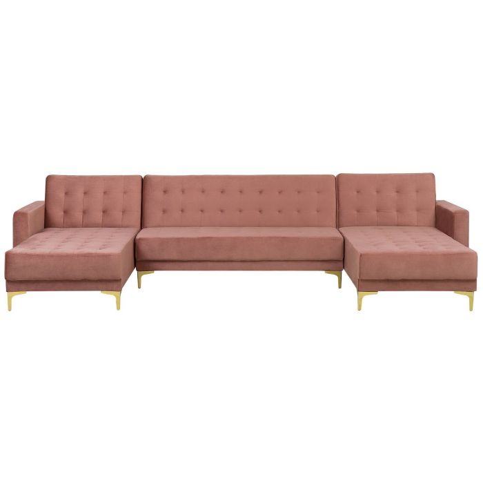 5 Seater U-Shaped Modular Velvet Sofa Pink ABERDEEN