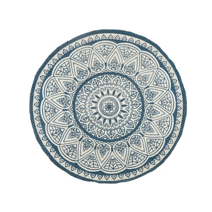 Round Jute Area Rug 120cm Blue
