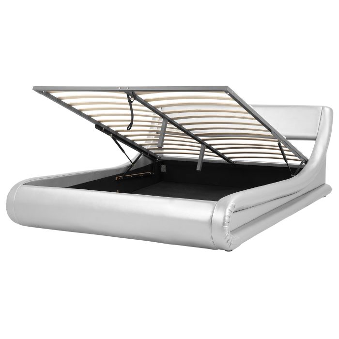 Faux Leather EU King Size Ottoman Bed Silver AVIGNON