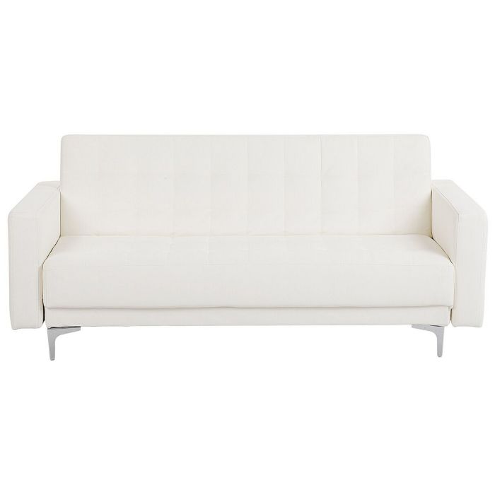 3 Seater Faux Leather Sofa Bed White ABERDEEN