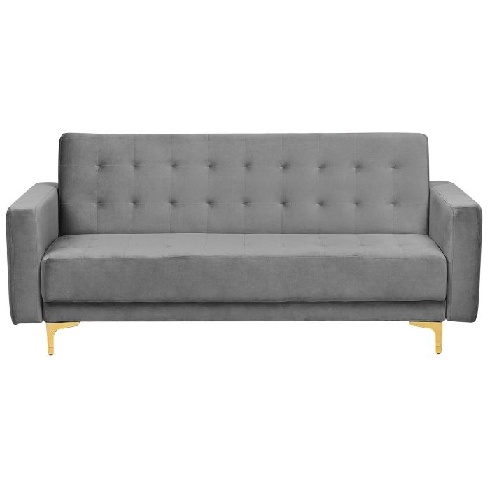 3 Seater Velvet Sofa Bed Grey ABERDEEN