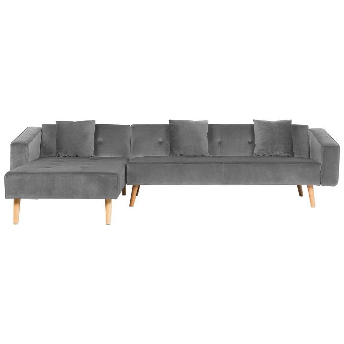 Right Hand Velvet Corner Sofa Bed Grey VADSO