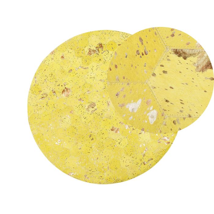 Round Cowhide Area Rug 140cm Yellow