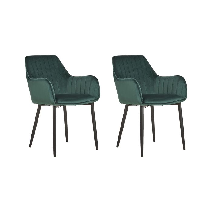 Set of 2 Velvet Dining Chairs Dark Green WELLSTON