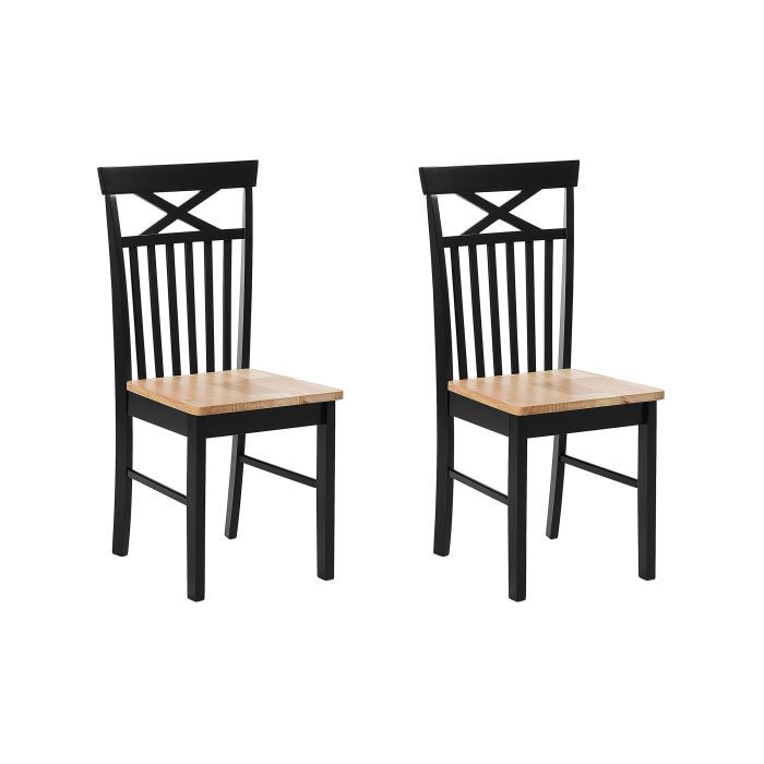 Set of 2 Wooden Dining Chairs Light Wood and Black HOUSTON