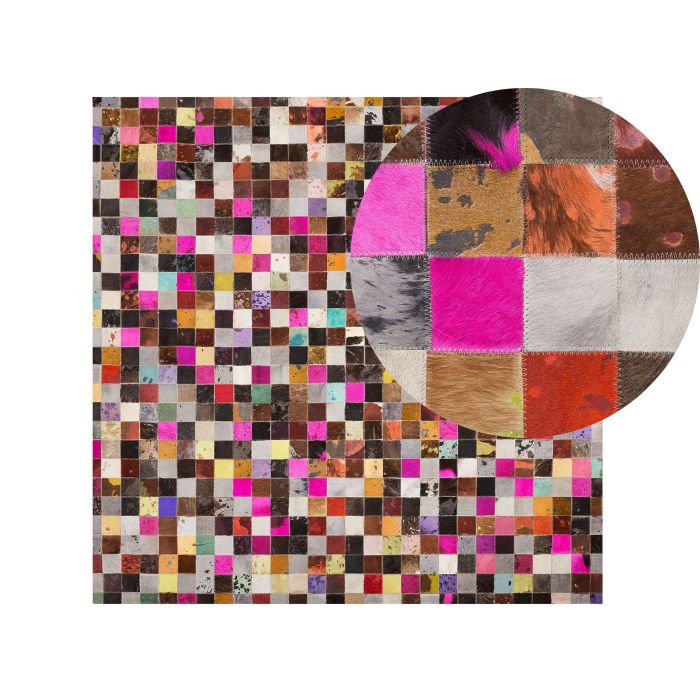 Cowhide Area Rug 200x200cm Multicolour