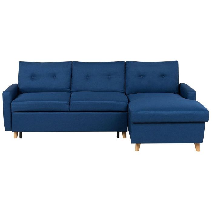 Left Hand Corner Sofa Bed with Storage Navy Blue FLAKK