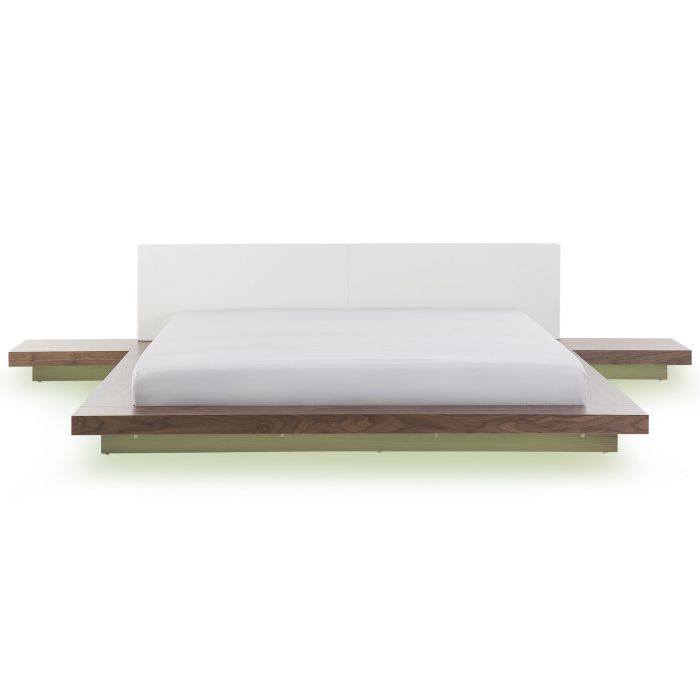 EU Super King Size Bed with LED and Bedside Tables Dark Wood ZEN