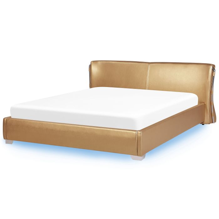 Leather EU Super King Size Bed with LED Gold PARIS