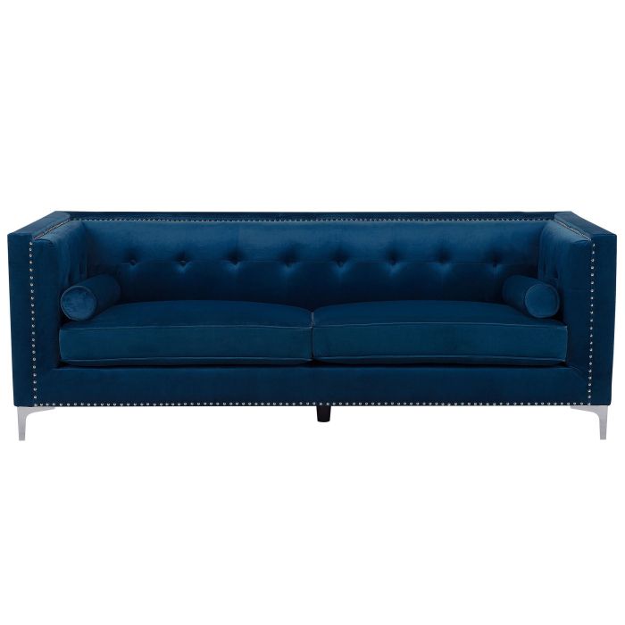 3 Seater Velvet Sofa Navy Blue AVALDSENES