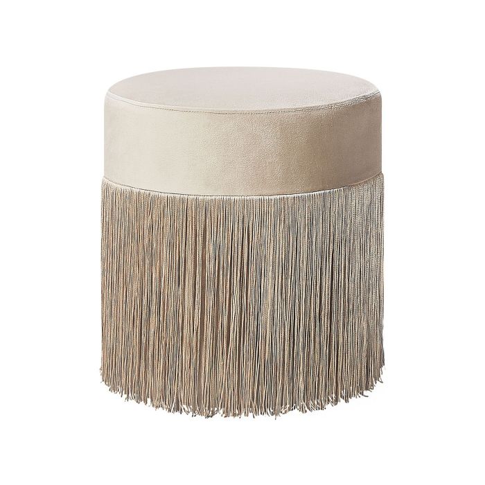 Velvet Pouffe with Tassels Beige VIRGINIA