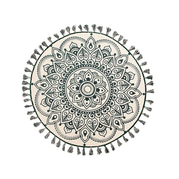 Round Cotton Area Rug Mandala Pattern 120cm Cream and Green