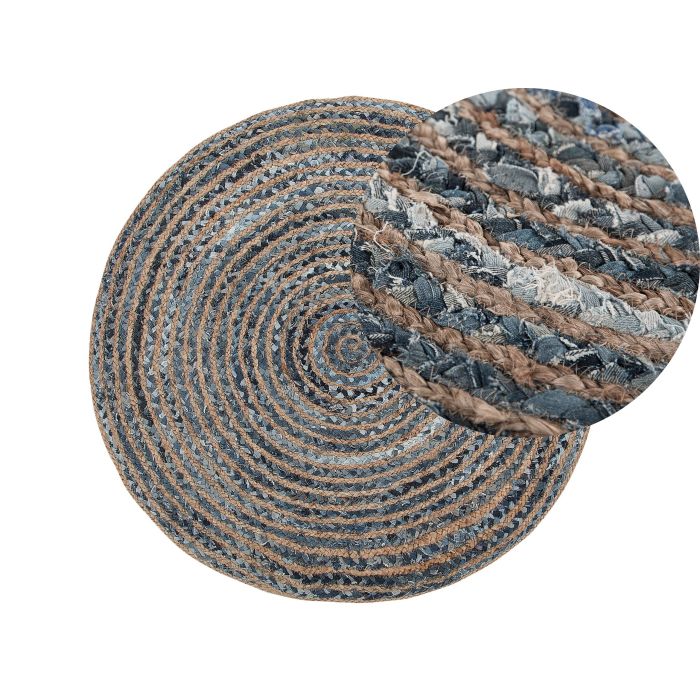 Round Area Rug Braided 120cm Blue and Beige