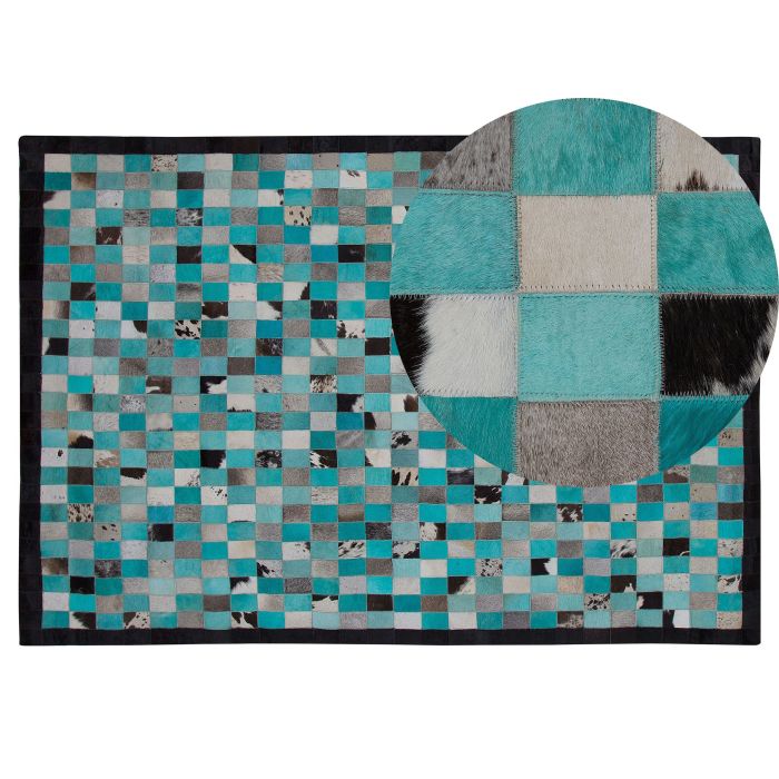 Cowhide Area Rug Turquoise and Grey 140x200cm