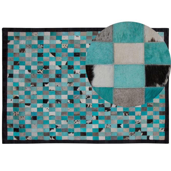 Cowhide Area Rug Turquoise and Grey 160x230cm