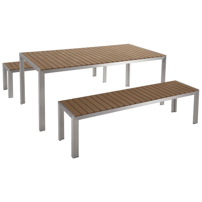 6 Seater Aluminium Garden Dining Set Light Wood and Silver NARDO