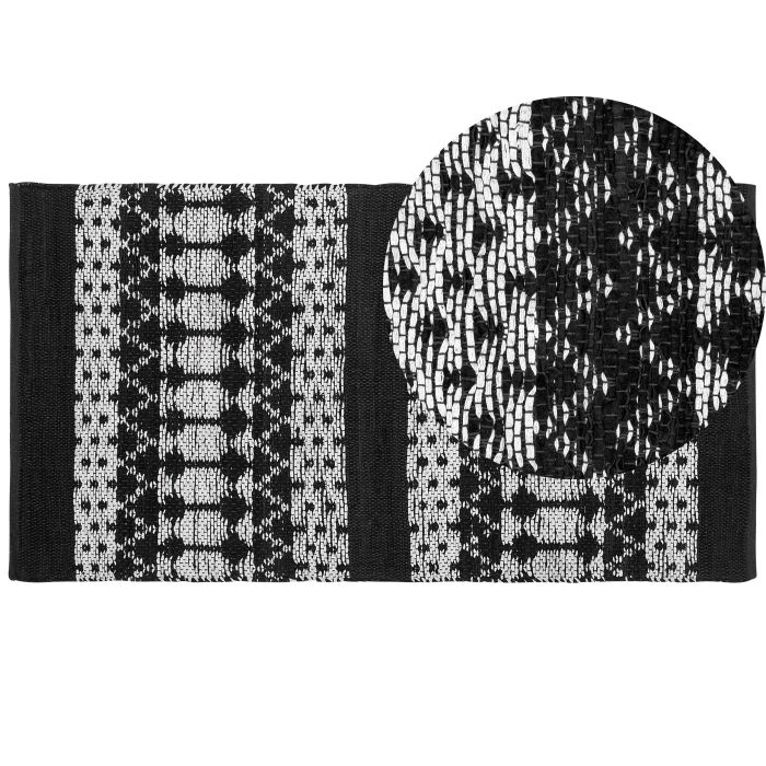 Leather Area Rug 80x150cm Black with Beige