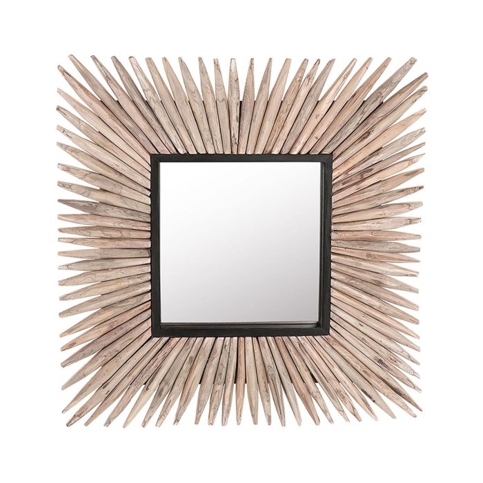Wooden Wall Mirror 64x64cm Light