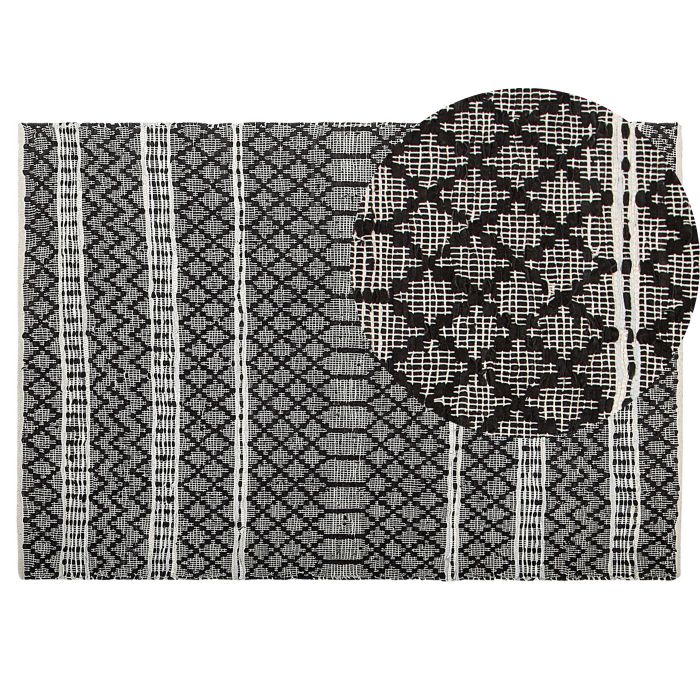 Leather Area Rug 140x200cm Black with Beige