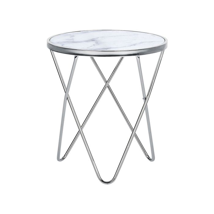 Marble Effect Side Table White with Silver MERIDIAN II