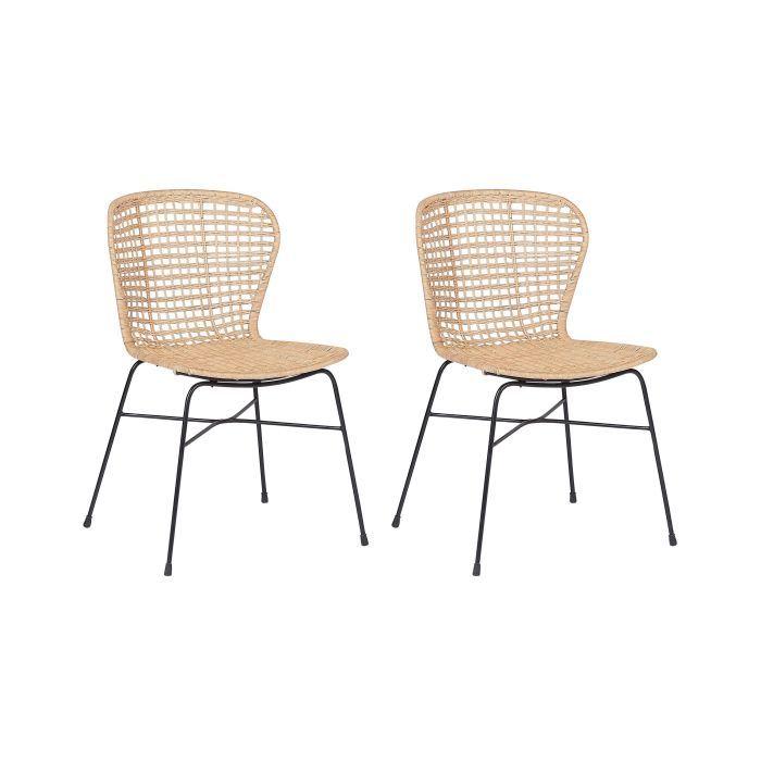 Set of 2 Rattan Dining Chairs Natural ELFROS