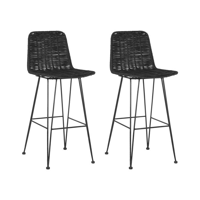Set of 2 Rattan Bar Chairs Black CASSITA