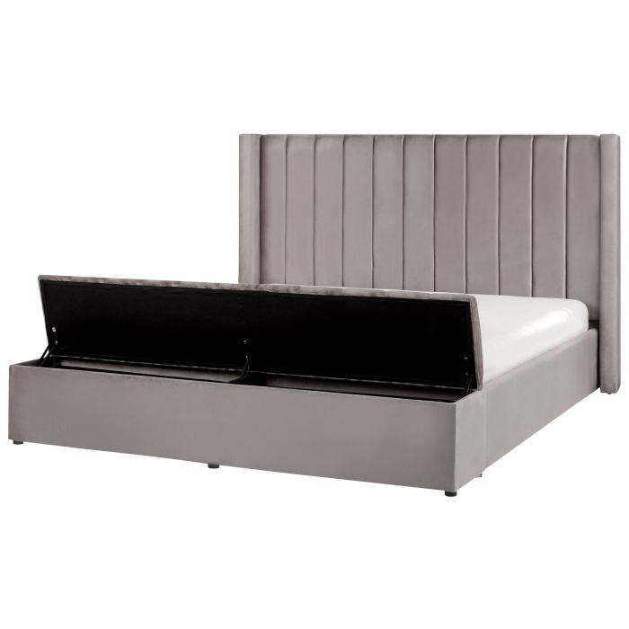 Velvet EU Super King Size Bed with Storage Bench Grey NOYERS