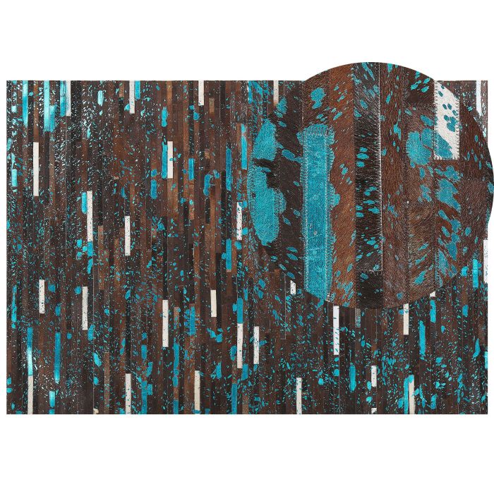 Cowhide Area Rug 160x230cm Brown and Blue