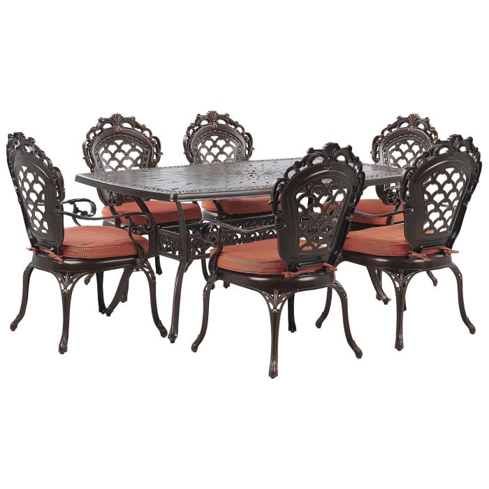6 Seater Metal Garden Dining Set Brown LIZZANO