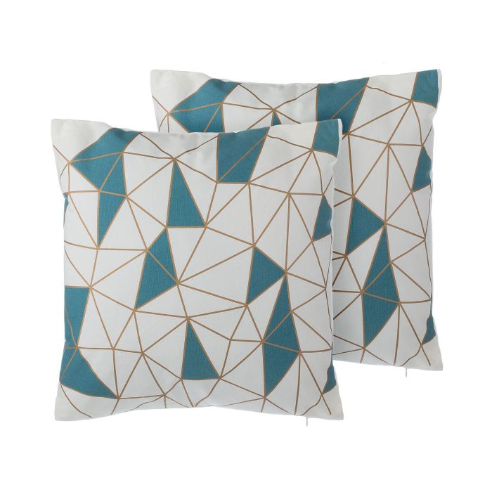 Set of 2 Cotton Cushions Geometric Pattern 45x45cm Blue
