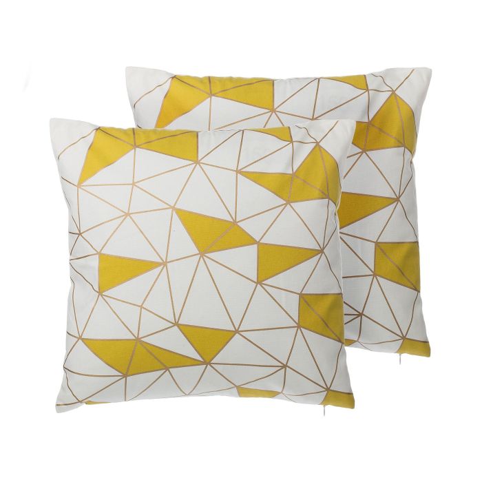 Set of 2 Cotton Cushions Geometric Pattern 45x45cm Yellow