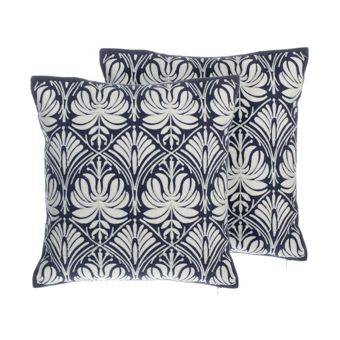 Set of 2 Cotton Cushions Damask Pattern 45x45cm White and Blue