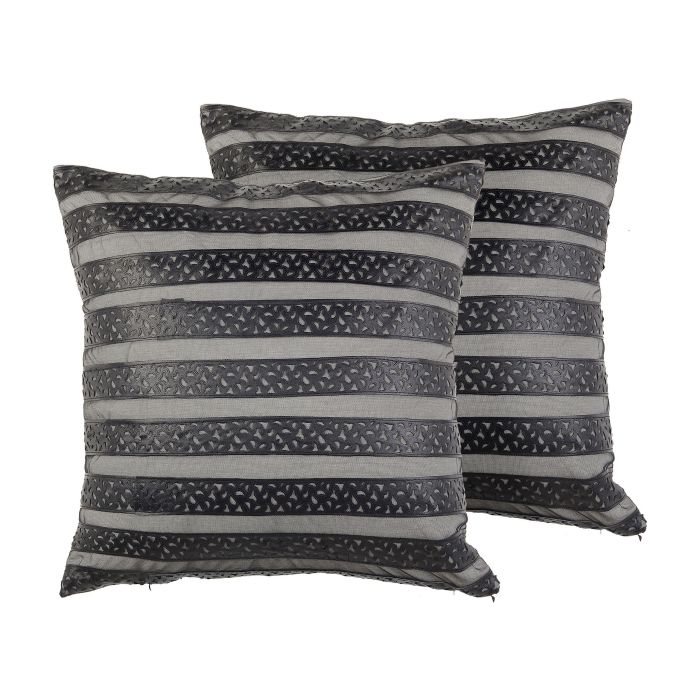 Set of 2 Faux Leather Cushions Striped 45x45cm Black