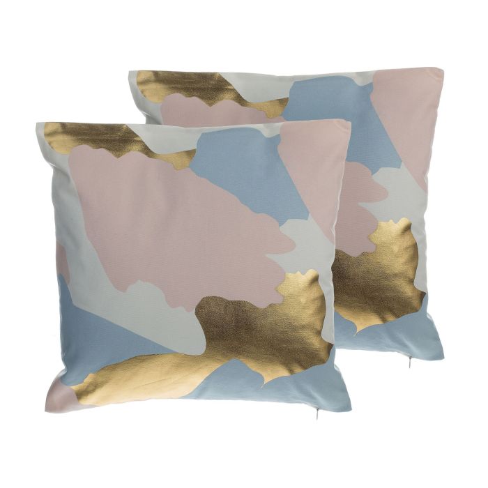 Set of 2 Cotton Cushions Abstract Pattern 45x45cm Pink and Gold