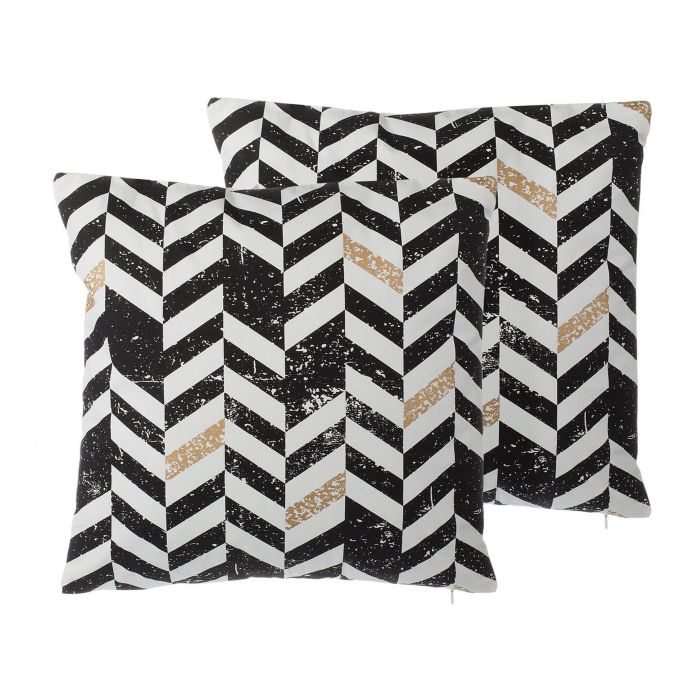 Set of 2 Cushions Geometric Pattern 45x45cm Black and White