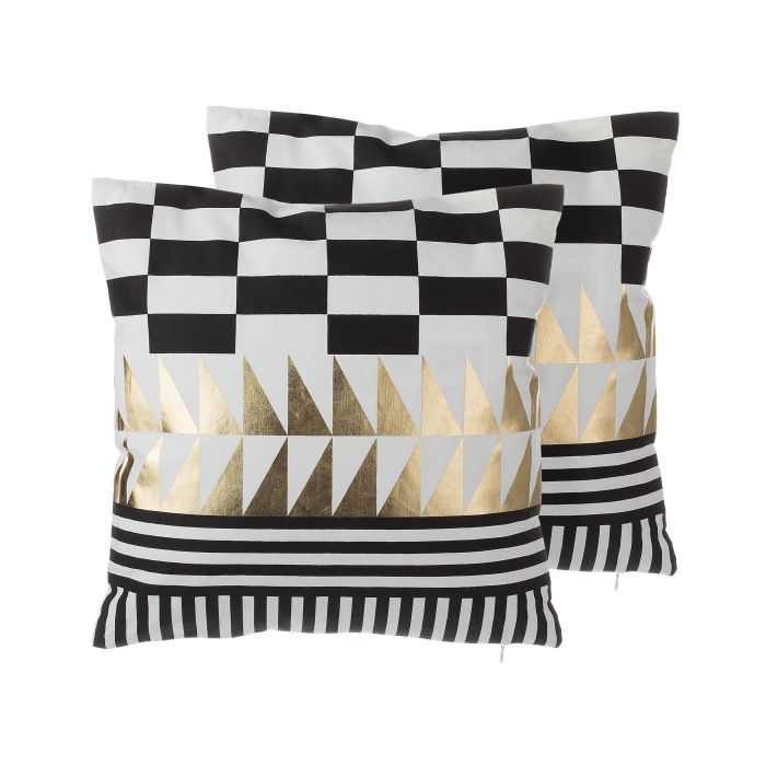 Set of 2 Cotton Cushions Geometric Pattern 45x45 Black and White