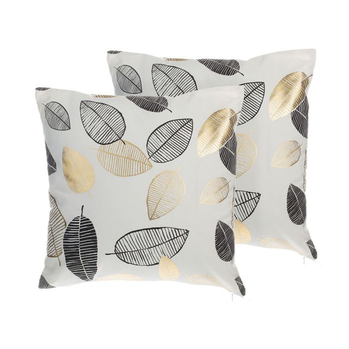 Set of 2 Cushions Leaf Pattern 45x45cm Black and Gold