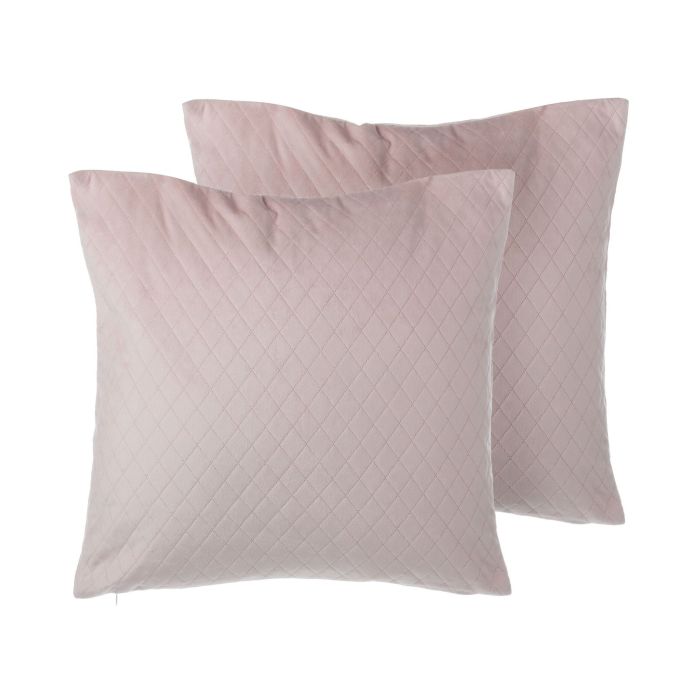 Set of 2 Velvet Cushions Diamond Quilt 45x45 Pink
