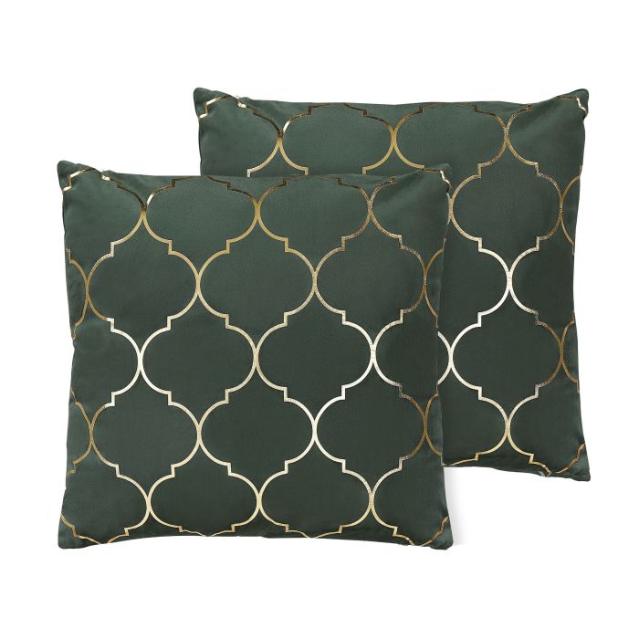 Set of 2 Velvet Cushions Moroccan Pattern 45x45cm Dark Green