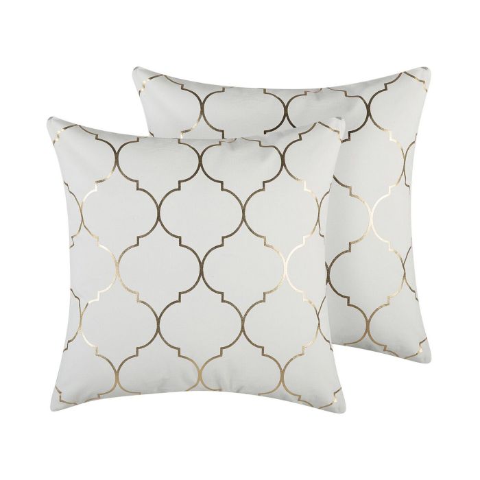 Set of 2 Cotton Cushions Moroccan Pattern 45x45cm White