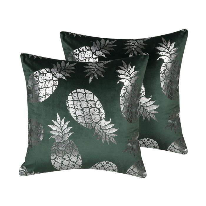 Set of 2 Cushions Pineapple Print 45x45cm Green